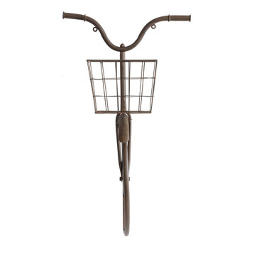 17"x30" Metal Bike Wall Decor With Basket, Rust