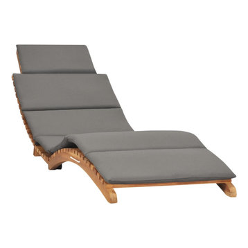vidaXL Solid Teak Wood Folding Sun Lounger with Dark Gray Cushion Outdoor