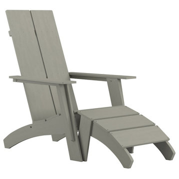 Flash Sawyer Modern Wood Adirondack Chair/Foot Rest�in Gray