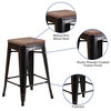 24" Counter Height Black- Antique Gold Metal Dining Stool With Wooden Seat