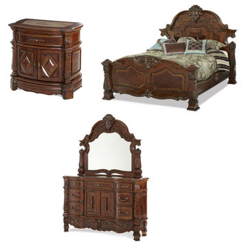 Windsor Court Mansion Bed Set, Vintage-Style Fruitwood, 4-Piece Set, California