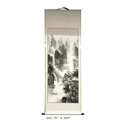 Chinese Print Water Mountain Scenery Scroll Painting - Artwork