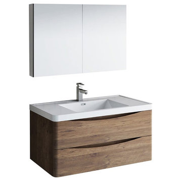 Fresca Tuscany 40" Wood Bathroom Vanity with Medicine Cabinet in Brown