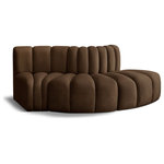 Meridian Furniture - Arc Velvet Upholstered 3-Pc. S-Shaped Modular Sectional, Brown - Give your living room or den the perfect blend of style and versatility with this Arc velvet fabric curved modular Sectional. Part of the Arc modular furniture collection, this Sectional comes upholstered in rich brown velvet fabric and features deep channel tufting that adds a touch of luxury while enhancing comfort and support. A seamless combination of form and function, this chair can be used with other Arc pieces to create a myriad of configurations in your well-curated room.