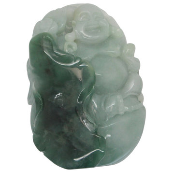 Light Dark Green Jade Pendant Happy Buddha, Laughing Buddha Figure