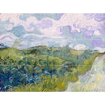 Tile Mural, Landscape Green Wheat Field Ceramic Glossy