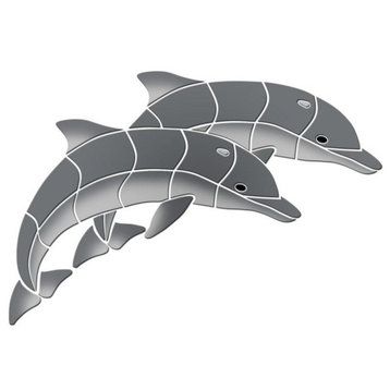 Double Dolphins Ceramic Swimming Pool Mosaic 68"x46", Grey