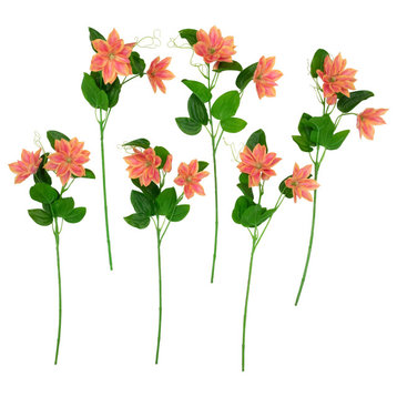 Set of 6 Coral Real Touch Artificial Lotus Floral Sprays  25"