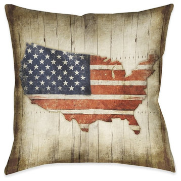 Laural Home Wooden Flag Outdoor Decorative Pillow, 18"x18"