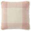 18"x18" Fringed Geometric Woven Plaid Throw Pillow, Natural/Pink, No Fill