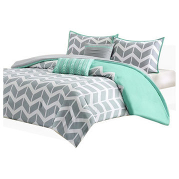 Intelligent Design Peach Skin Printed 5-Piece Comforter Set, Aqua, Twin/Twin Xl