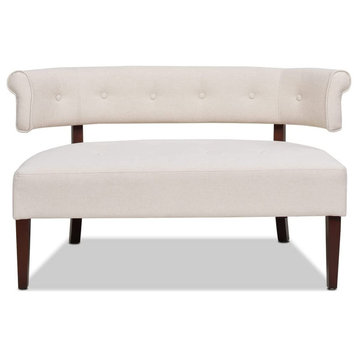 Comfortable Upholstered Bench, Button Tufted Seat and Curved Back, Oyster Gray