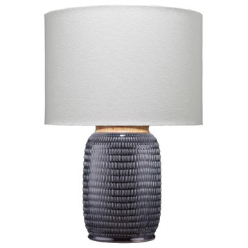 Contemporary Ribbed Blue Ceramic Table Lamp 25 in Dark Navy Vertical Lines
