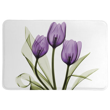 Laural Home Purple Tulips Memory Foam Bath Mat