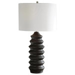Uttermost - Uttermost Mendocino Modern Table Lamp - Showcasing A Modern Lodge Style, This Table Lamp Features A Carved Wood Base Finished In A Rustic Black Stain Exposing Subtle Wood Grain.  UL approved requires 1 X 150 watt max.