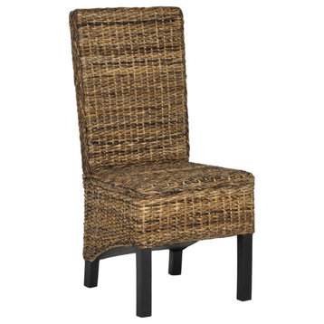 Unique Dining Chair, Armless Design With Natural Woven Rattan Seat and Back