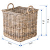 Kobo Square Rattan Basket, Gray-Brown, 16"x16"x19"