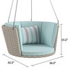 Comfortable Porch Swing, Wicker Covered Frame and Cushioned Seat, Aqua Haze
