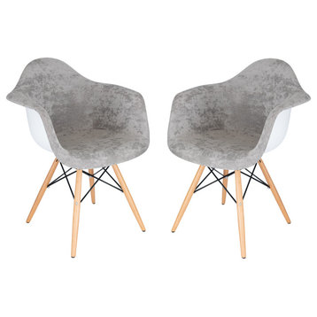 LeisureMod Willow Velvet Accent Chair Eiffel Wooden Base Set of 2, Cloudy Gray
