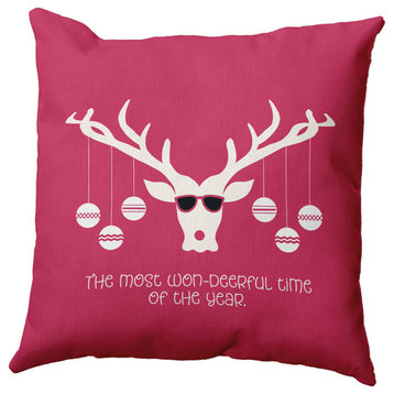 Cool Christmas Deer Accent Pillow, Holiday Pink, 16"x16"