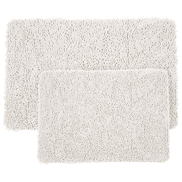 2 Piece Shag Memory Foam Bath Mat Set, White