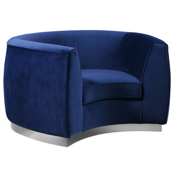 Julian Velvet Upholstered Chair, Navy, Chrome Base