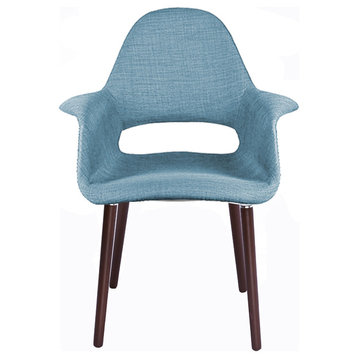 Designer Modern Upholstered Fabric Dark Wooden Leg Living Room Dining Chair, Blue