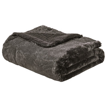 Plain Faux Fur Throw Blanket, Coffee Bean, 50''x60''