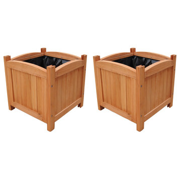vidaXL Planter Flower Boxes with PE Lining Patio Plant Boxes 2 Pcs Solid Wood