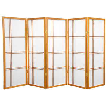 Japanese Inspired Room Divider, Cross Lattice Rice Paper Screen, Honey/5 Panels