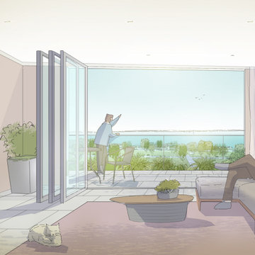 Roof terrace addition to townhouse overlooking Solent