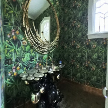 Custom Artistic Hallway Bathroom with Iridescent Tile and Bold Design