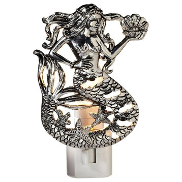 Silver Mermaid With Shells Electric Night Light