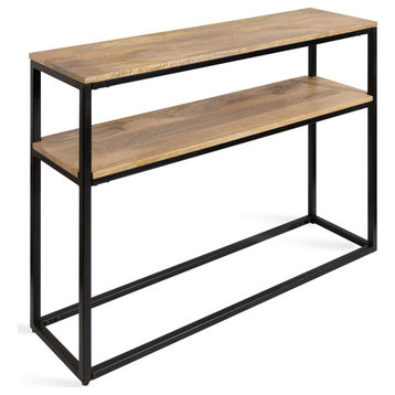 Quarles Wood and Metal Console Table, Natural/Black 36x10x30