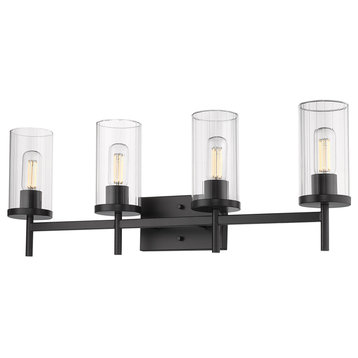Winslett 4 Light Bath Vanity, Matte Black With Ribbed Clear Glass