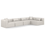 Meridian Furniture - Cube Upholstered Modular Sectional, Cream, 5-Piece: 3 Armless Chair, 2 Corner Chair, Vegan Leather - Elevate your space with the luxurious Cube Vegan Leather Modular Sectional. This modular sectional exudes modern elegance, charm, and comfort making it a perfect addition to any contemporary living space. Its clean lines and cube shape are reminiscent of minimalist design, while the plush cream vegan leather upholstery adds a touch of luxury and sophistication. The chair's versatile construction and geometric aesthetic seamlessly integrate into various design styles, from sleek living rooms to chic home offices, embodying the essence of modern design and creating a sense of order and tranquility in your space.