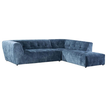 Mid Century Sectional Sofa, Hardwood Construction With Elegant Velvet Seat, Blue