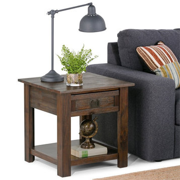 Simpli Home Monroe End Table in Distressed Charcoal Brown