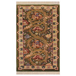 Bareens Designer Rugs - Marry Gold Pak Persian Phylis Green/Beige Wool Rug - 2'0'' x 4'2'' - Designed with mesmerizing intricacy and gorgeous color palette, this hand-knotted masterpiece demonstrates the beauty and electrifying thrill of Pak Persian art. These meticulously hand-knotted Pak-Persian rug is made with pure wool and features breathtaking traditional, transitional, and tribal designs in bold luxurious color pallets. Known for their intricate designs these rugs are a reproduction of Persian rugs, made in Pakistan with unique Mughal designs. Made by master weavers using the same Persian texture, design and dying technique, we wanted to produce the most significant manifestation of Persian art, life, and culture. This rug is most famous for its exceptional quality, incredible designs, patterns, and vibrant rich color. Pak-Persian rugs made with Persian weave with high knot counts, which enables the high intricacy and detail found in the patterns are also referred to as "State of art", each color adds a rich beautiful detail in the artwork of this rug. The design, color, and beautiful chromatic composition with a vibrant sheen with intricate designs, exude beauty, elegance, and quality make this rug a masterpiece of its own.