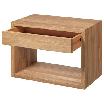 Floating Nightstand Cubic Hugo with Drawer wide, Premium Oak Wood