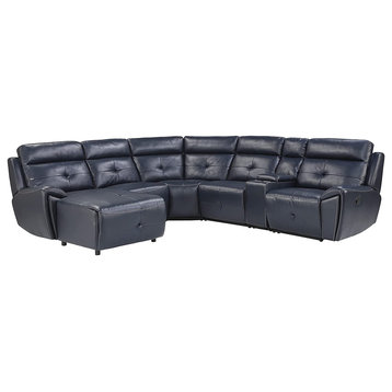 Modular Theater Seating, 2 Recliners & Push Back Chaise, Navy Blue, Left Facing