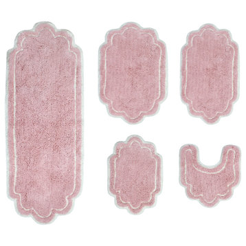 Allure Collection 100% Cotton Tufted Bath Rug, 5 Pcs Set with Contour, Pink