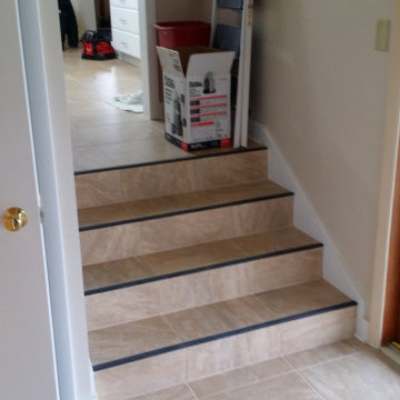 Tile stairs with rubber nosing