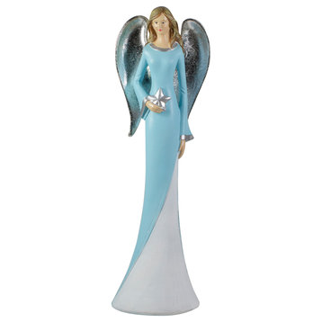 6.5" Blue and White Tabletop Angel Figurine Holding a Star