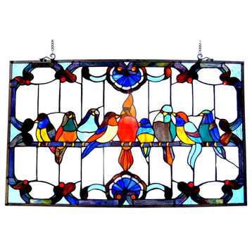 Chloe-Lighting Tiffany-Glass Featuring Gathering Birds Window Panel