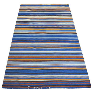5x8 Stripe Geometric Dhurry Kilim Flat Weave Hand Woven Reversible Rug