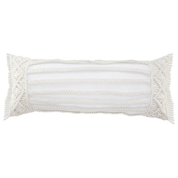 Ox Bay Handwoven White Diamond Resistant Polyester Pillow Cover, 14"x36"