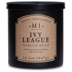 MVP Group International Inc. - Manly Indulgence Ivy League Scented Jar Candle, Classic, 16.5 oz - Bold, masculine fragrance for the modern man.Inspired by the ivy covered walls of the most prestigious schools, Ivy League brings classic herbal notes that will prepare you for greatness.A candle inspired by prestige. Classic notes of thyme, lavender, and white musk combine for a candle that will make you feel powerful. The invigorating aroma of grapefruit, lime, orange blossom, and thyme will ensure that Ivy League stands out in your home.The Classic Collection by Manly Indulgence combines bold masculine fragrance with florals, herbs, and fruits to make a truly dynamic fragrance experience. Raw, fresh fragrance combines with playful personas to represent your own personal style. Classically styled matte black jars with black lids compliment these compelling fragrances.