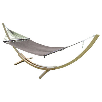 Deluxe Polyester Rope Hammock With Bamboo Stand, Coffee