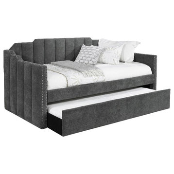 Coaster Kingston Modern Velvet Upholstered Twin Daybed with Trundle in Gray